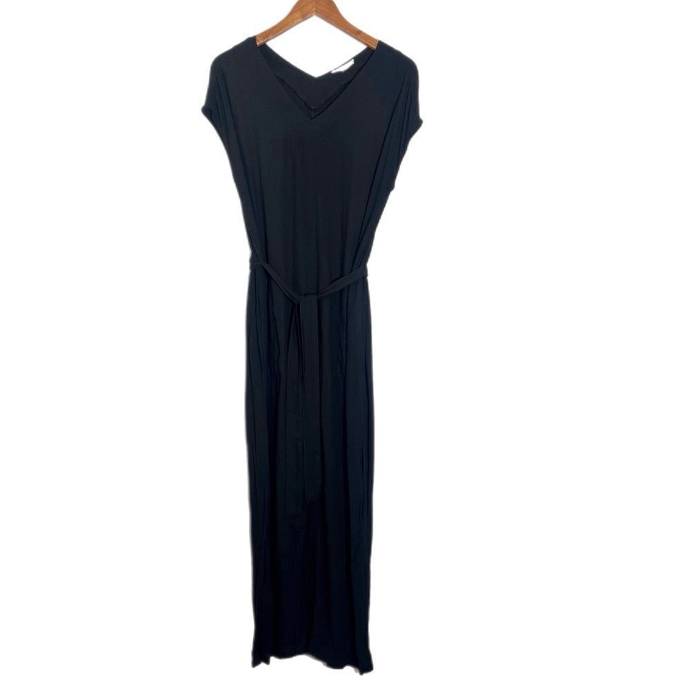 Splendid Evian Jersey Knit V-Neck Maxi Dress Women's Tie Waist Pockets - Picture 2 of 7